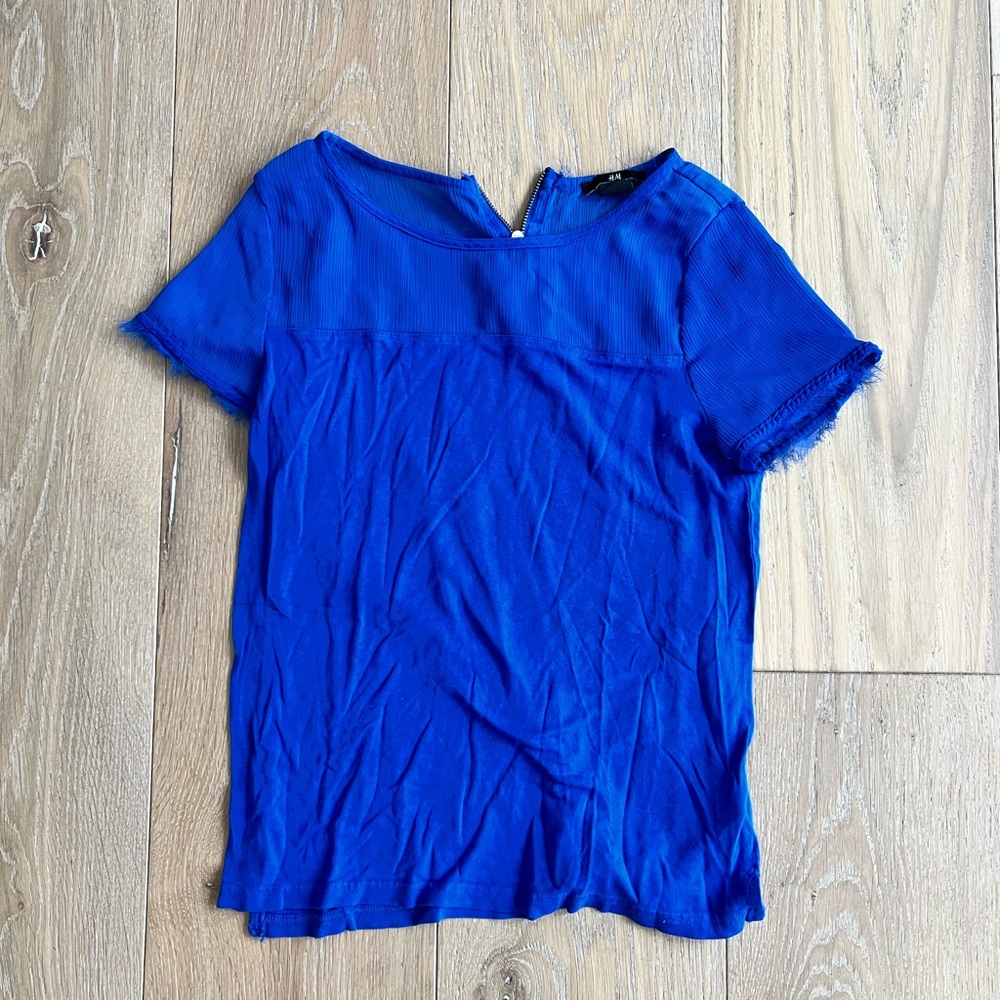 Blue Women's Top With Sheer Details